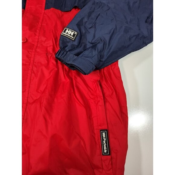 Helly Hansen Hooded Packable Rain Jacket Mens L Vented Full Zip Red Blue Vintage - Picture 3 of 10